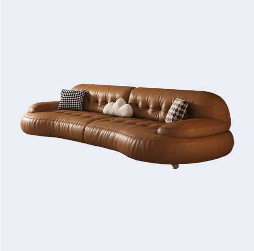 中古侘寂風 弧形 皮面矮脚沙發OL-2886#