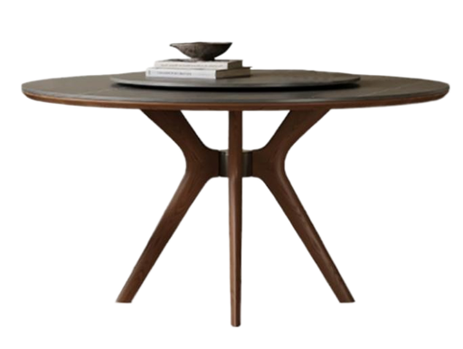 中古風 岩板 圓形實木餐桌x6圆桌#OL