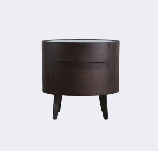 現代簡約 實木 圓形 雙抽床頭櫃ST017#