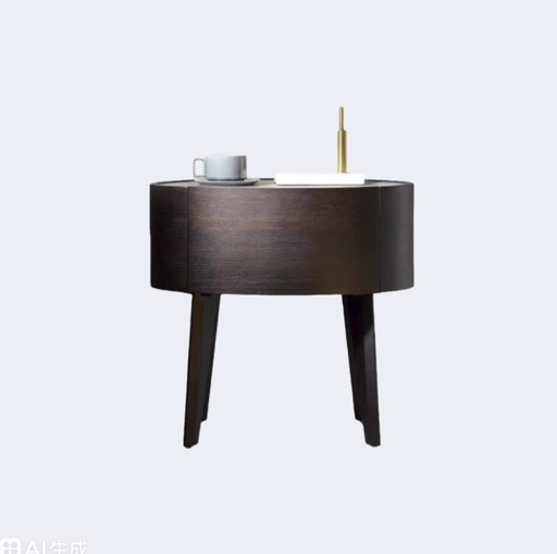 現代簡約 實木 圓形 單抽床頭櫃ST017#